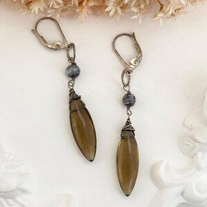 Amber Toned Marquise Dangle Stone Sterling Silver 925 Hinged Vintage Earrings